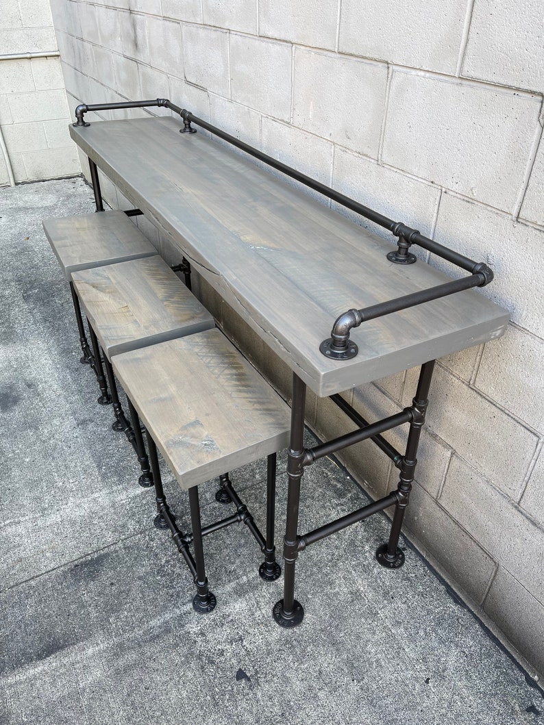 Reclaimed Gray Reclaimed Barn Wood Sofa Bar Table 5fT-6ft Restaurant Counter Community Cafe Coffee Conference Office Meeting Pub High Top image 5