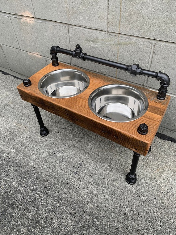 Reclaimed Wood and Iron Dog Feeder
