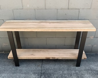 Reclaimed Barn Wood Sofa Bar Table: Rustic Industrial Design