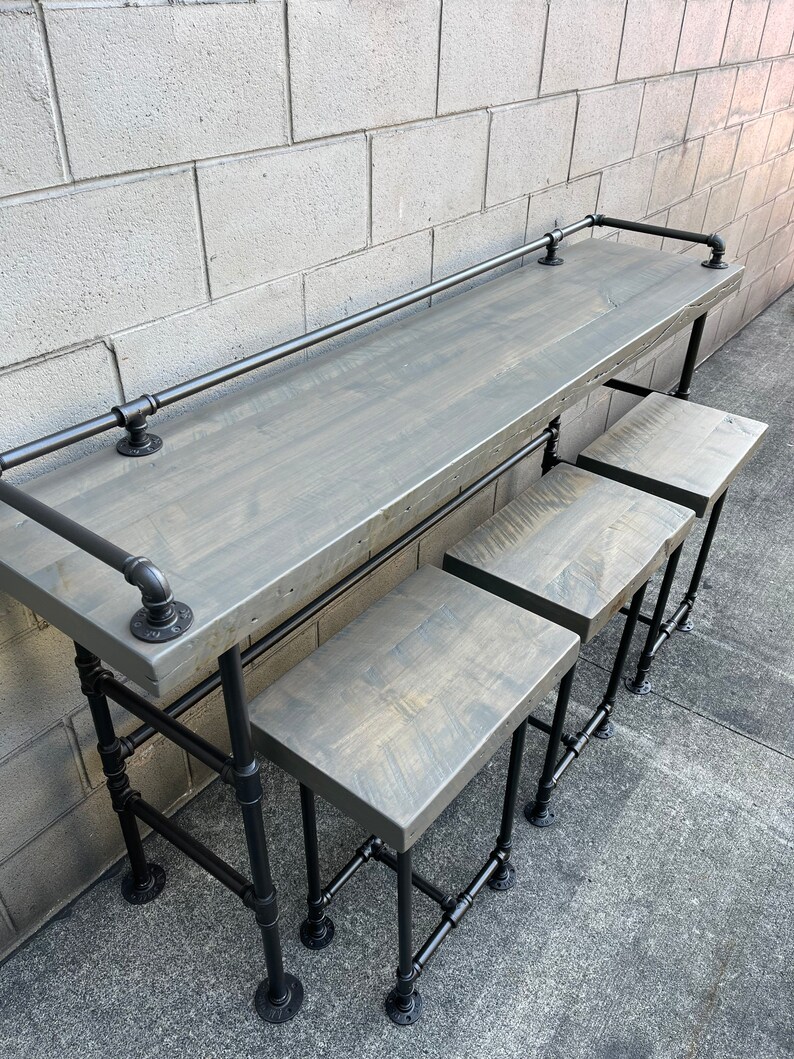 Reclaimed Gray Reclaimed Barn Wood Sofa Bar Table 5fT-6ft Restaurant Counter Community Cafe Coffee Conference Office Meeting Pub High Top image 4