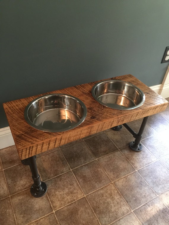 Reclaimed Barn Wood Floating Raised Dog Feeder -  Canada