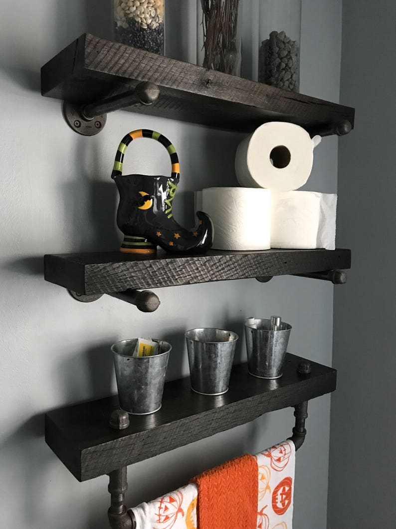 Color Stained Reclaimed Barn Wood Bathroom Shelves Etsy