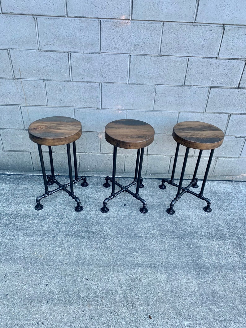 Round Reclaimed Barn Wood Bar Stool Etsy