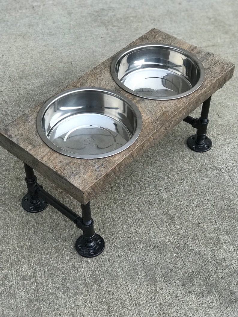 Rustic Gray Reclaimed Barn Wood Raised Dog Feeder Etsy