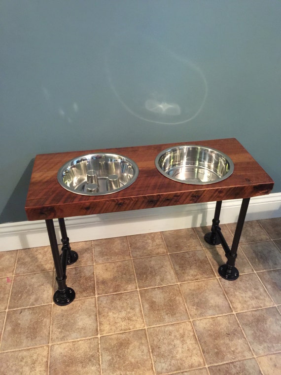 Slow Feed Reclaimed Barn Wood Raised Dog Feeder Etsy
