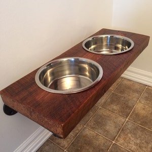 Reclaimed Barn Wood Floating Raised Dog Feeder