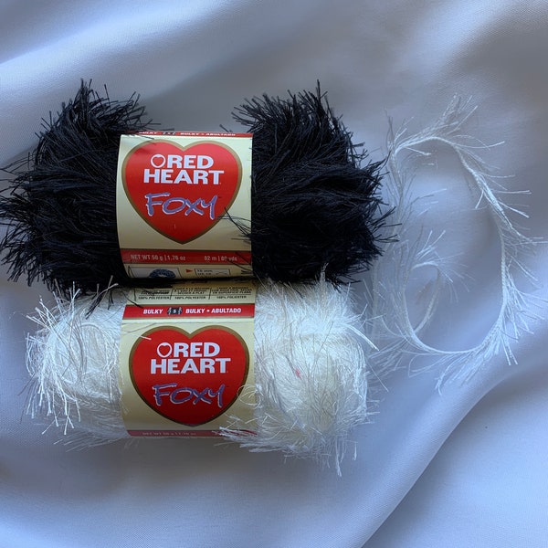 Red Heart Foxy ~89 yds ~  Eyelash Yarn ~ Black 8112 ~ White 8111 ~ Novelty Yarns ~ Crochet or Knit Hats, Scarves, Cuff Trim dcoyshouseofyarn