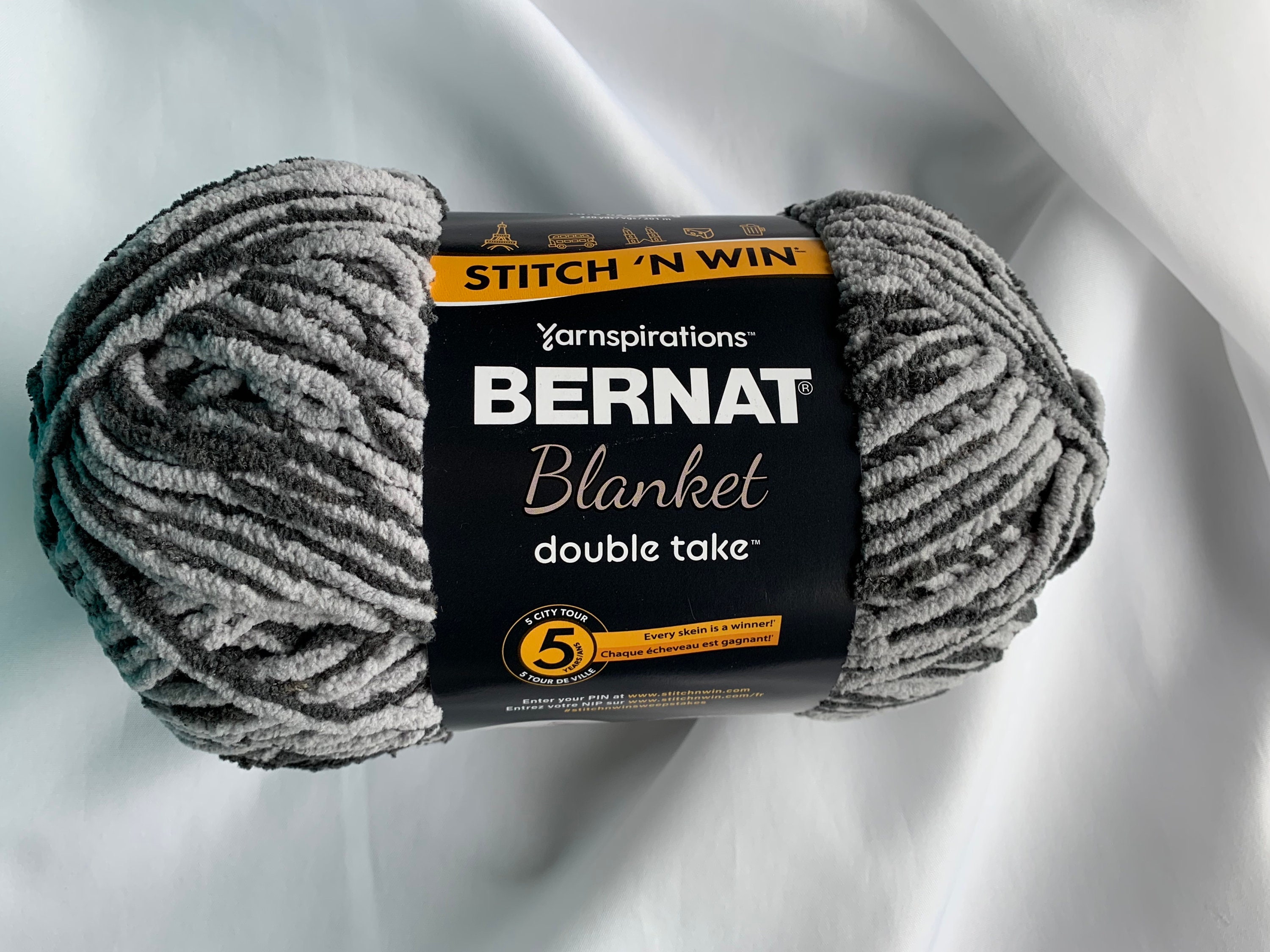 GRAY STORM 18022 Bernat Blanket Double Take 220yds 10.5 Oz Skein Super Bulky 6 Chenille Stitch n Win Dcoyshouseofyarn Etsy