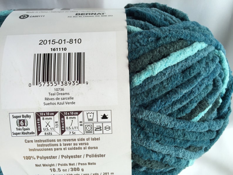 TEAL DREAMS 10736 Bernat Blanket Yarn 10.5 oz Skein 220 Etsy