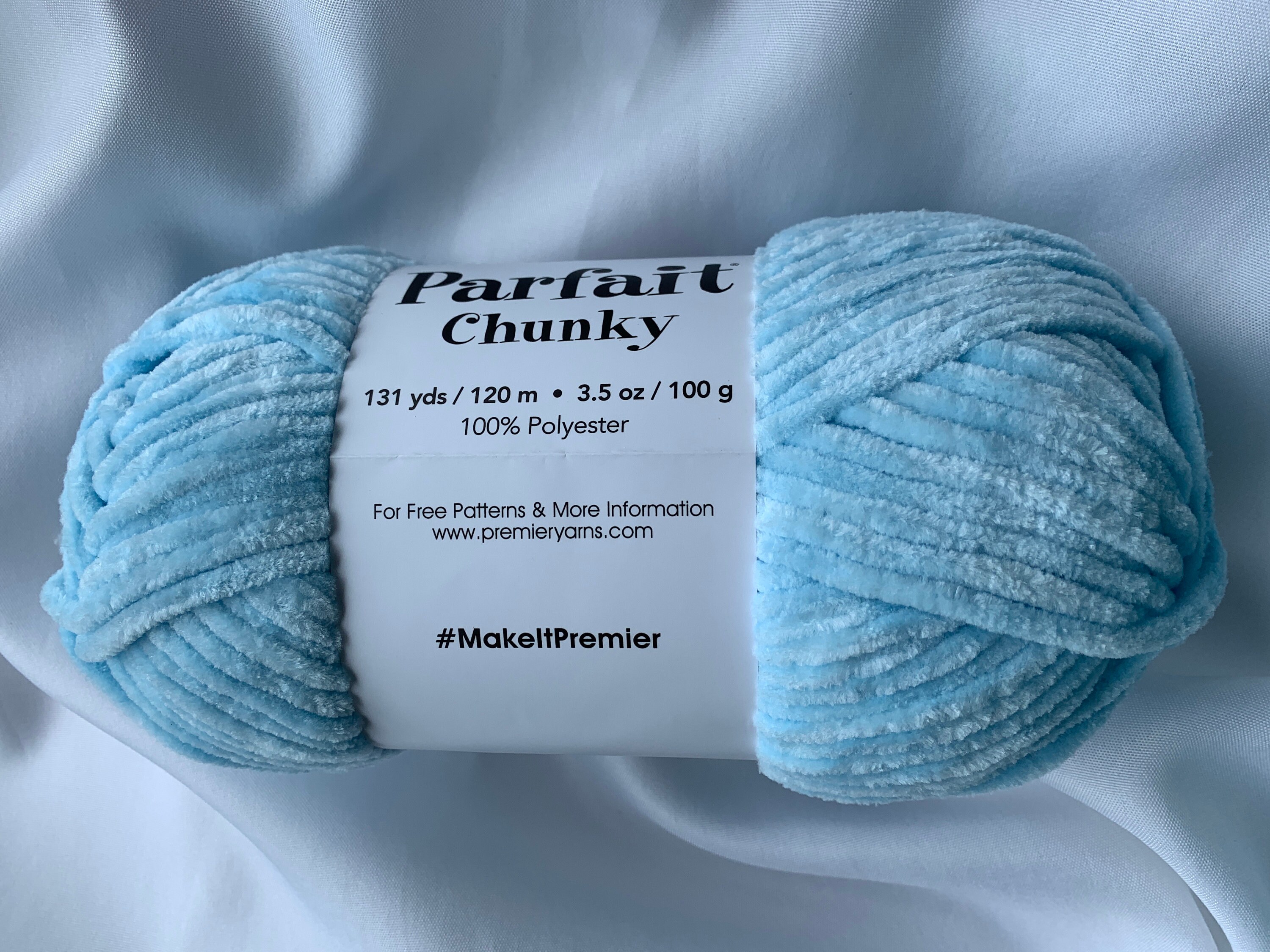 Premier Parfait Chunky Light Blue 1150-05 131 Yds 3.5 Oz. Super Bulky 6 Wt  Light Blue Chenille Yarn 100% Polyester Dcoyshouseofyarn 