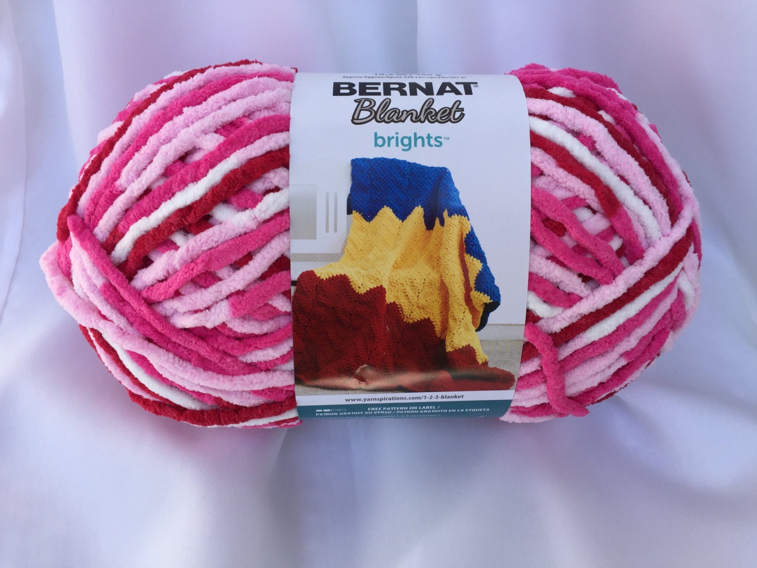 Bernat Blanket Brights Big Ball Yarn (Raspberry Ribbon Variegated)