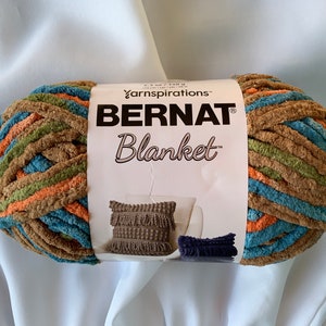 COZY CABIN 00100 Bernat Blanket Yarn 5.3 oz ~150 g ~ approx. 108 yds ~  Chenille Soft ~ Super Bulky wt. blue brown orange dcoyshouseofyarn