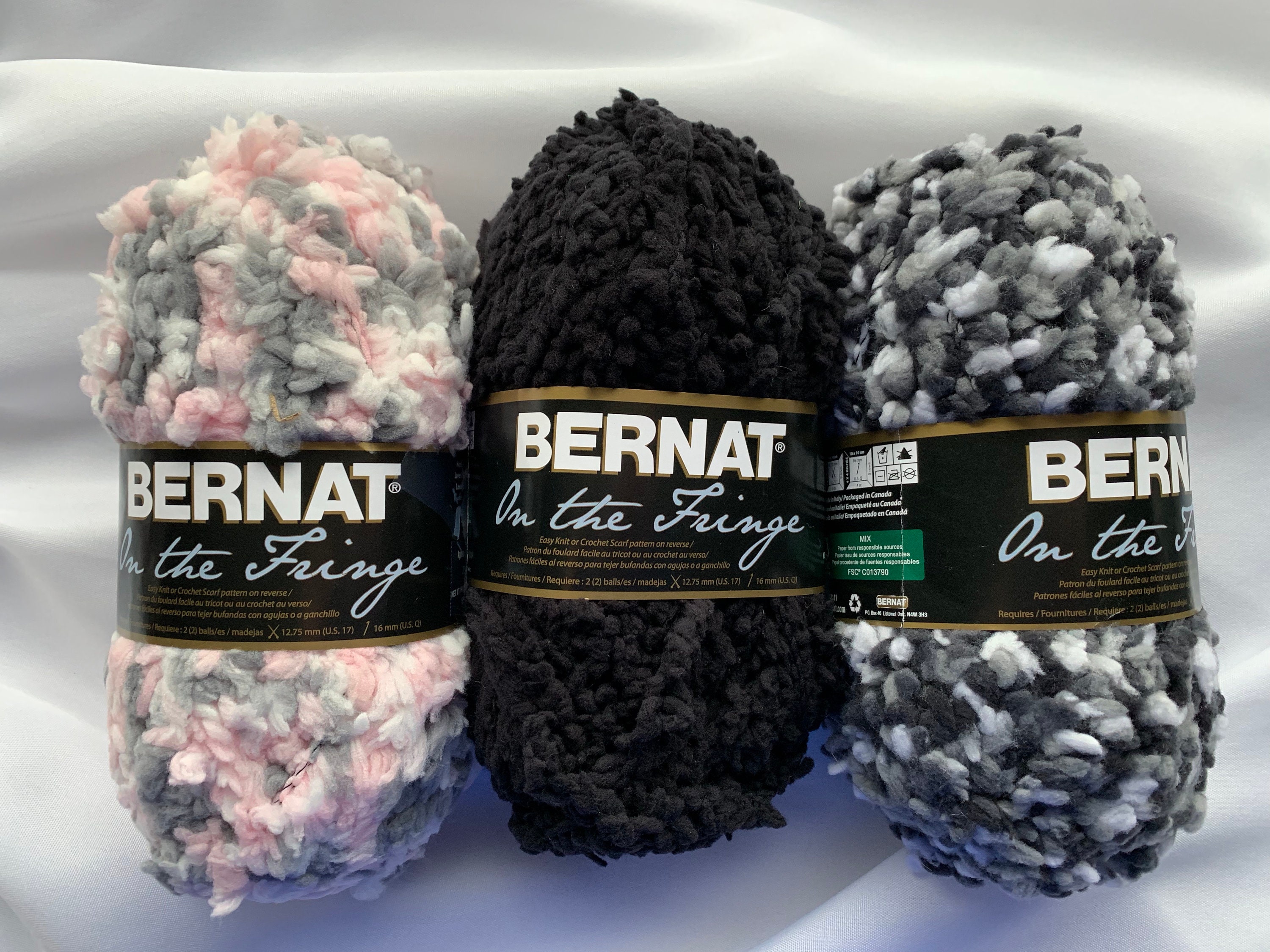 Bernat on the Fringe Yarn FOG Black White Gray PANTHER Black BUNNY Gray Pink White Soft and Fluffy Scarf Yarn Dcoyshouseofyarn Etsy