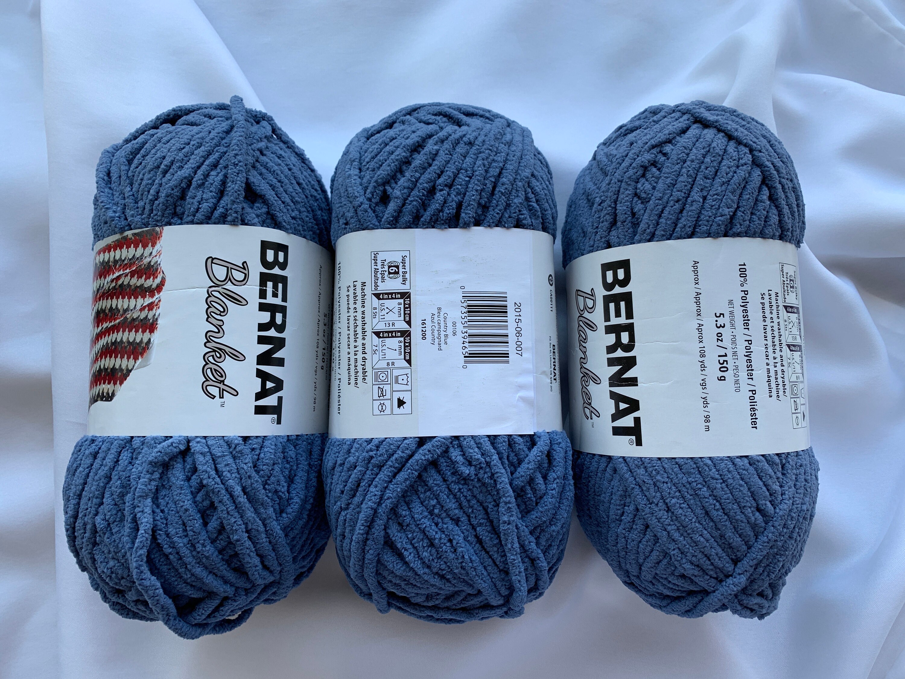 3 Pack COUNTRY BLUE 00106 Bernat Blanket Yarn 5.3 Oz 150 G 108 Yds per  Older Dyelots Super Bulky Yarn Chenille Dcoyshouseofyarn 