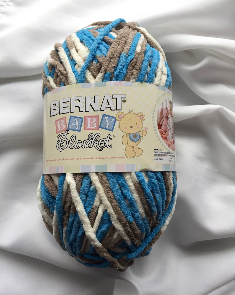 LITTLE ROYALES Bernat Baby Blanket Yarn 04133 ~ 10.5 oz Skein ~ 258 yds ~ Blanket Yarn ~ Blue~ Brown White