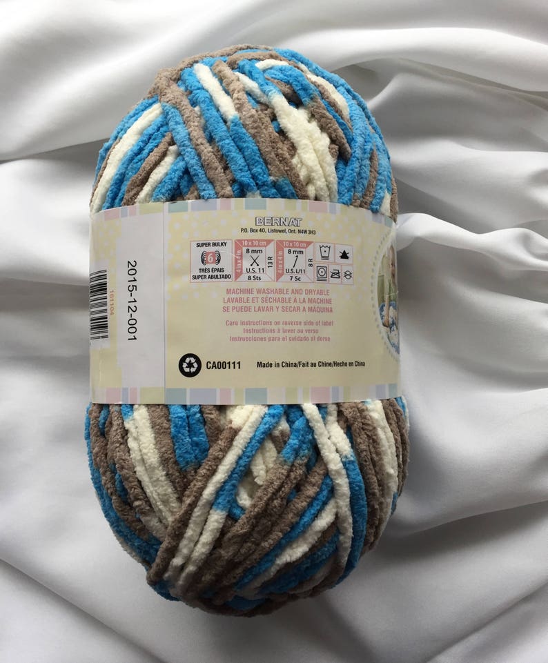 LITTLE ROYALES Bernat Baby Blanket Yarn 04133 ~ 10.5 oz Skein ~ 258 yds ~ Blanket Yarn ~ Blue~ Brown White
