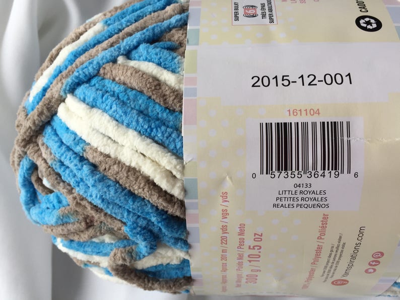 LITTLE ROYALES Bernat Baby Blanket Yarn 04133 ~ 10.5 oz Skein ~ 258 yds ~ Blanket Yarn ~ Blue~ Brown White