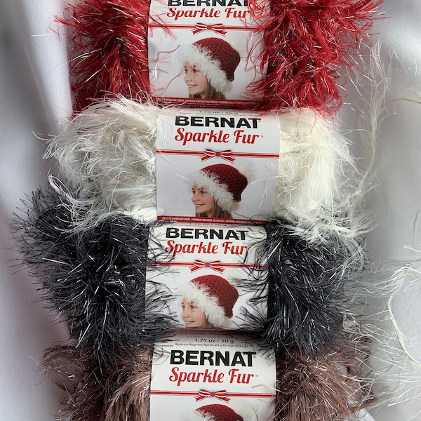 Bernat Sparkle Fur Colors Reindeer 87012 ~ Coal 87040~ Vintage White 87008~ Cranberry 87532 Long Eyelash Yarn  1.75oz/50g  dcoyshouseofyarn