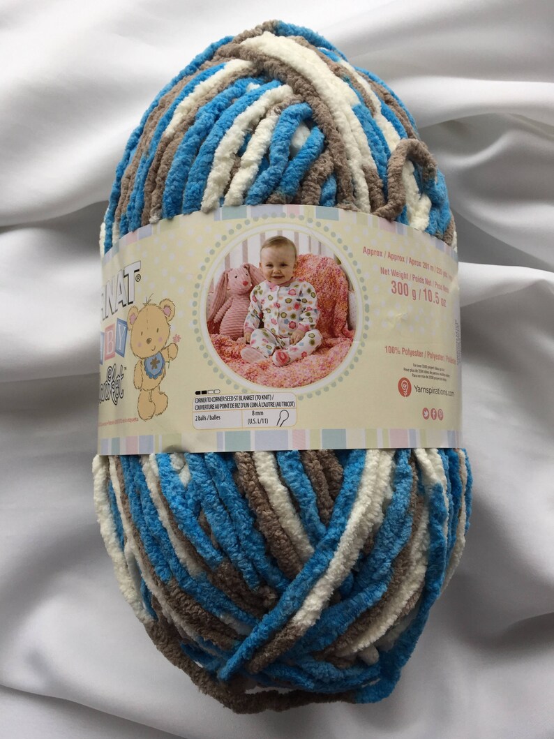 LITTLE ROYALES Bernat Baby Blanket Yarn 04133 ~ 10.5 oz Skein ~ 258 yds ~ Blanket Yarn ~ Blue~ Brown White