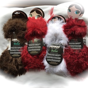 Bernat Knit Or Knot Bella Long Eyelash Yarn ~ Bella White Eyelash ~ Bella Brown Eyelash ~ Bella Red Eyelash ~  Bella Mulberry Eyelash