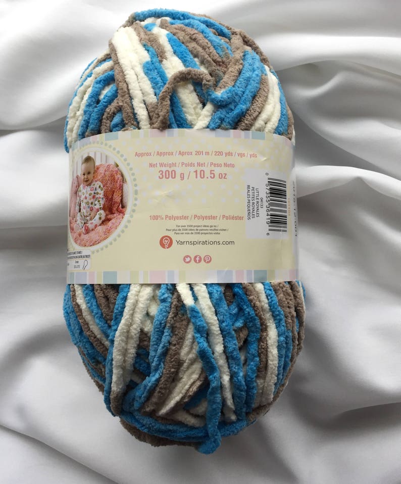 LITTLE ROYALES Bernat Baby Blanket Yarn 04133 ~ 10.5 oz Skein ~ 258 yds ~ Blanket Yarn ~ Blue~ Brown White