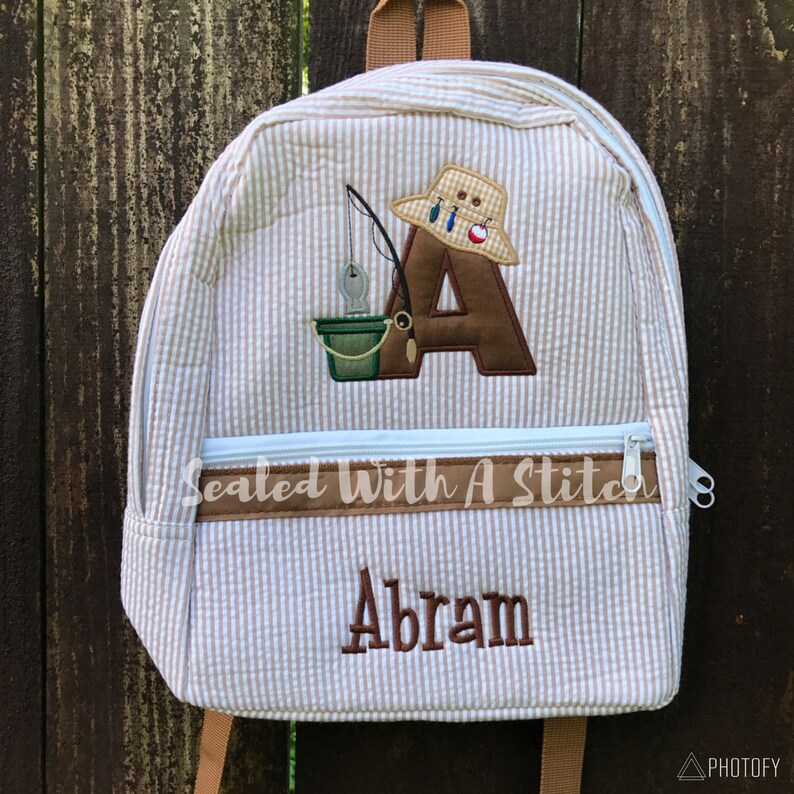 Baby Boy Fishing Diaper Bag Seersucker Backpack Toddler Backpack Fishing Backpack