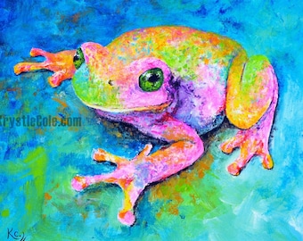 Frog Art Print on Paper or Canvas of Colorful Painting "Dream Frog" by Krystle Cole