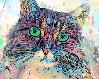 Long-haired Cat Print - Cat Artwork. Cat Art on CANVAS or PAPER by Krystle Cole *Each Print Hand Signed*