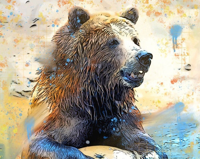 Grizzly Bear on a Ball - Original Digital Art Print