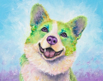 Corgi Painting - Corgi Gifts. Pembroke Welsh Corgi Art Print on CANVAS or PAPER by Krystle Cole