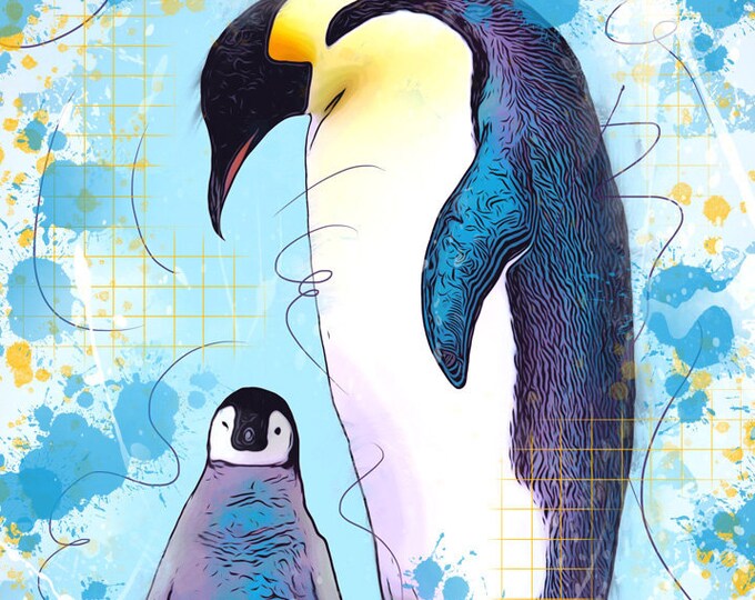 Mother and Baby Emperor Penguins Print