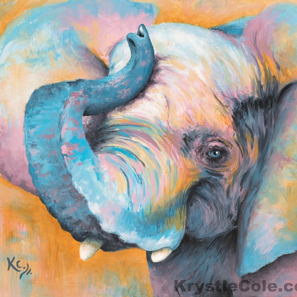 Elephant Painting - Elephant Print on CANVAS or PAPER by Krystle Cole