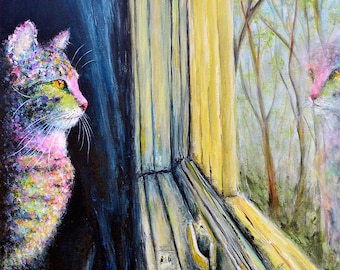 Tabby Cat Painting - Cat Art Print on CANVAS or PAPER by Krystle Cole