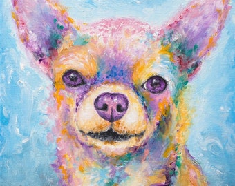 Chihuahua Art - Chihuahua Print on CANVAS or PAPER of Colorful Chihuahua Painting by Krystle Cole