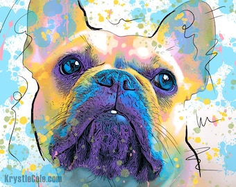 French Bulldog Art Print on CANVAS or PAPER - Frenchie Art. Original Artwork by Krystle Cole *Each Print Hand Signed*