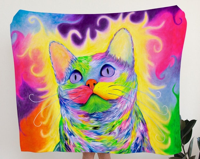 Rainbow Kitty Throw Blanket