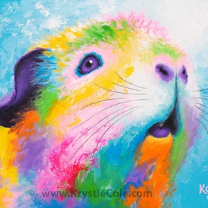 Guinea Pig Art Print on Paper or Canvas of Rainbow Pop Painting by Krystle Cole