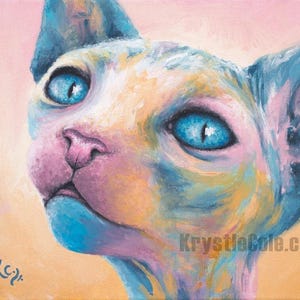 Sphynx Cat Print - Hairless Cat Painting. Sphinx Cat Decor on CANVAS or PAPER by Krystle Cole