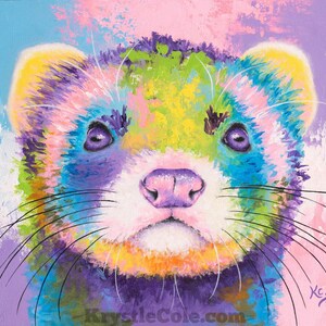 Ferret Art Print on Paper or Canvas of Rainbow Pop Painting by Krystle Cole
