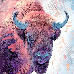 Buffalo Art - Bison Art Print on CANVAS or PAPER. Original Artwork by Krystle Cole *Each Print Hand Signed*