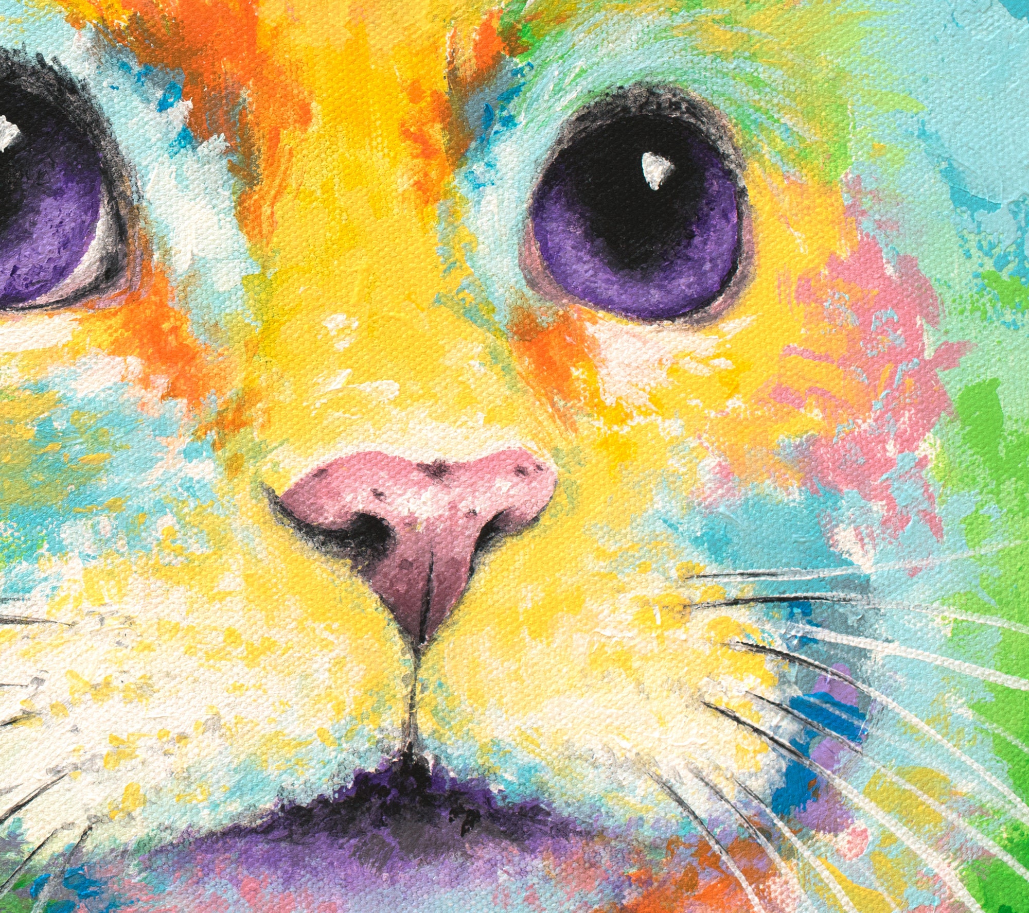 Cat Owner Gift Colorful Cat Art on CANVAS or PAPER. Cat Wall | Etsy