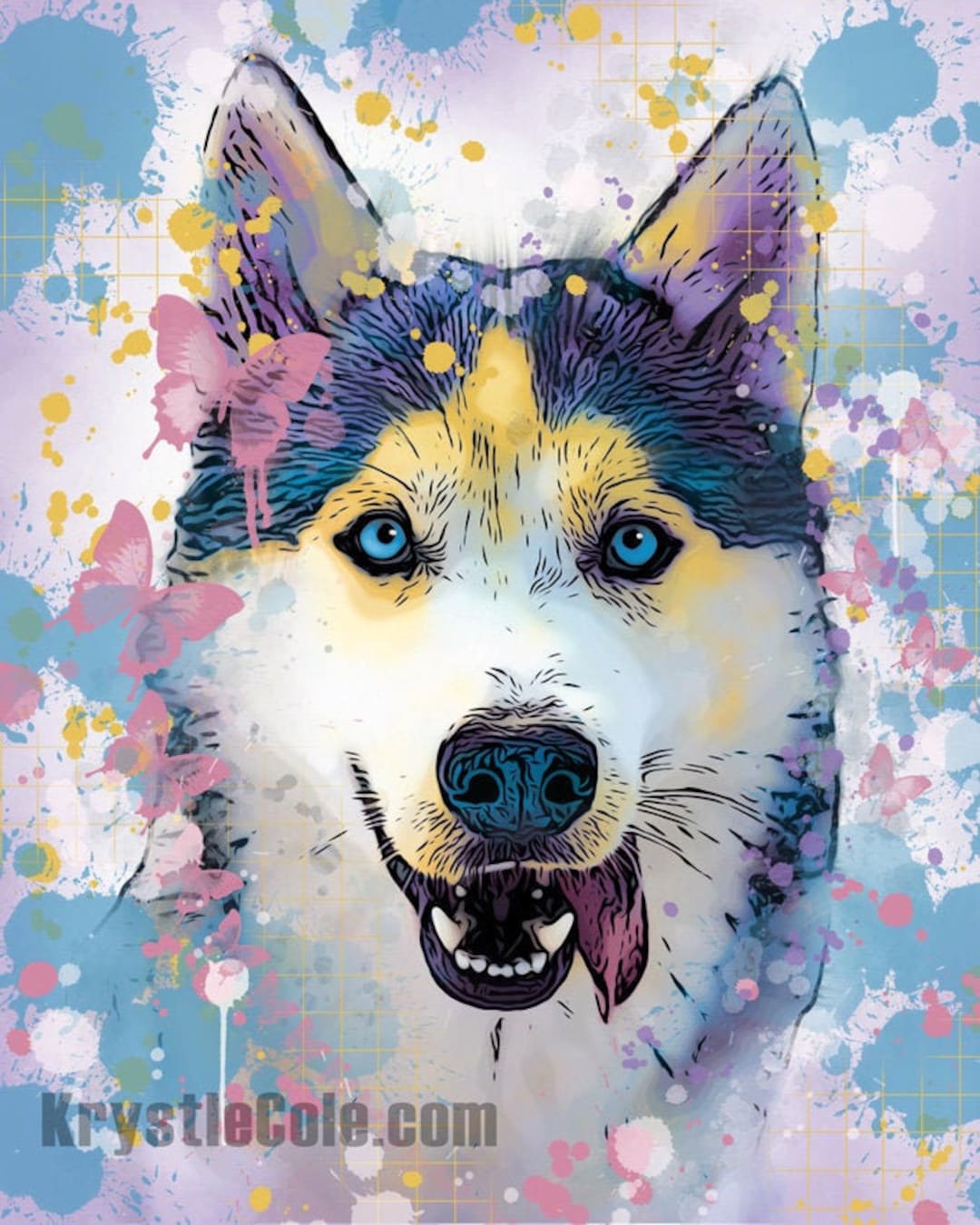 pet canvas art rainbow friends colorful design cute dog face - Blue Dog  Paintings - Sticker