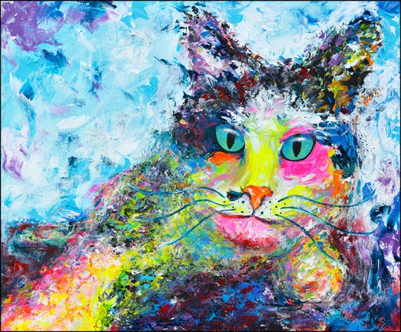 Cat Art Colorful Cat Artwork Abstract Cat Print of Cat | Etsy