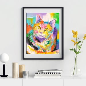Abstract Cat Painting - Modern Cat Art Print on CANVAS or PAPER for Wall Decor or Gifts by Krystle Cole