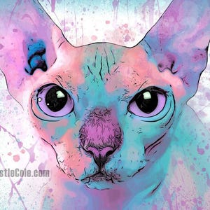 Sphynx Cat Print - Hairless Cat Art. Sphinx Cat Wall Decor on CANVAS or PAPER by Krystle Cole *Each Print Hand Signed*