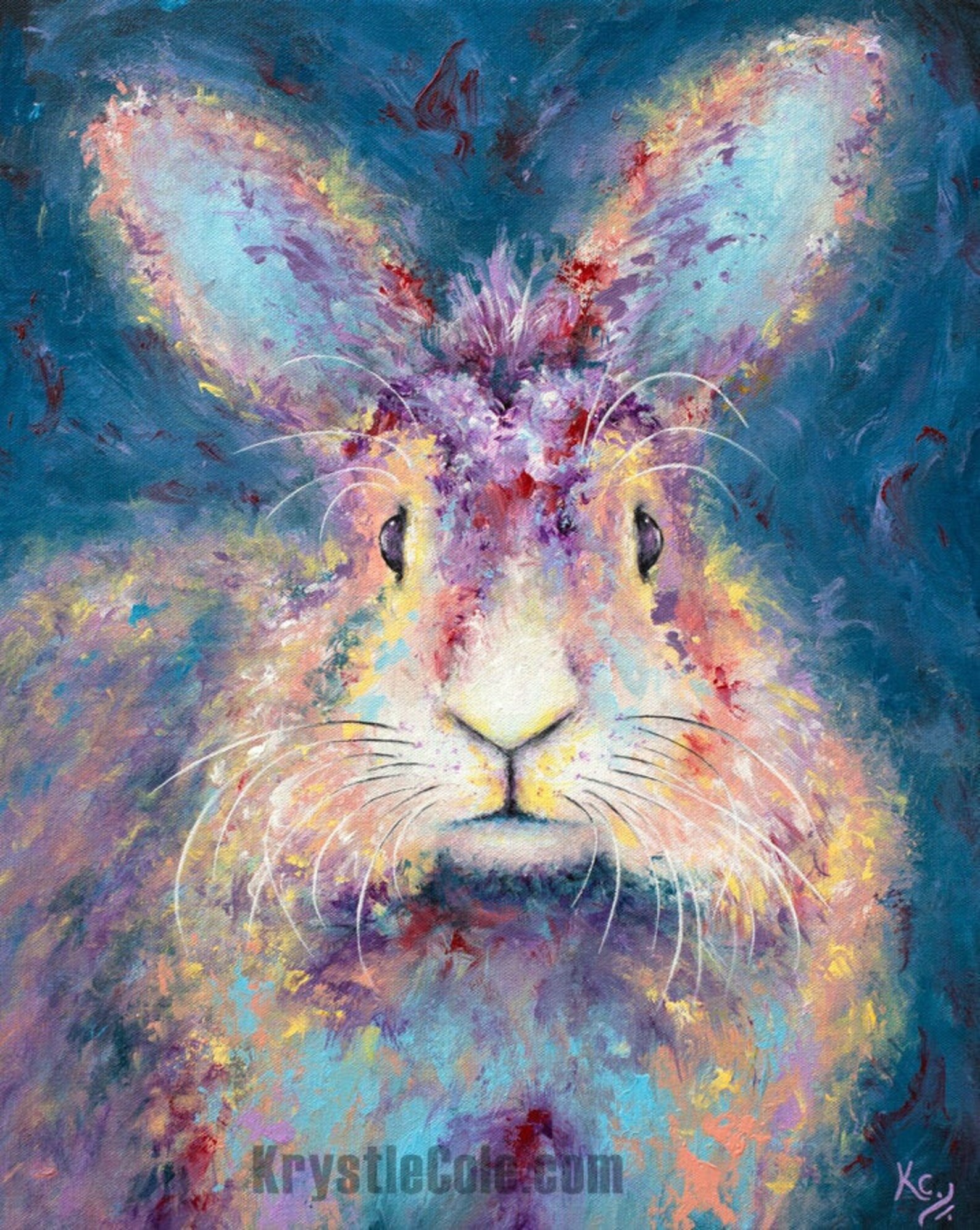Rabbit Art Print on Paper or Canvas of Rainbow Bunny Painting Etsy