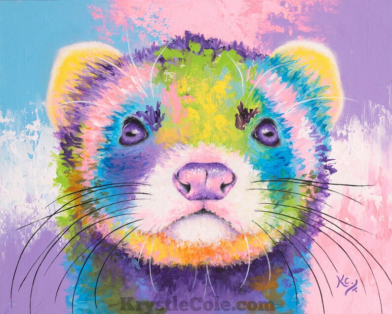 Ferret Art Print on Paper or Canvas of Rainbow Pop Painting by Etsy