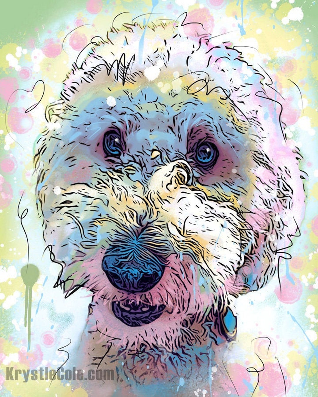 Goldendoodle Art Print. Golden Doodle Dog Wall Decor. Artwork on CANVAS