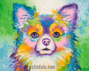 Long-Haired Chihuahua Art Print on Paper or Canvas of Dog Painting by Krystle Cole