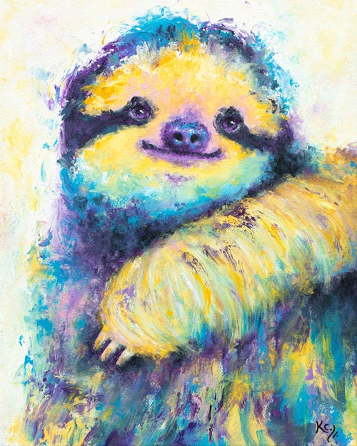 Sloth Painting - Sloths, Cute Sloth Art, Sloth Wall Art, Colorful Sloth,  Sloth Gift. Original Painting, 20 x 16 inches. Acrylic on Canvas.
